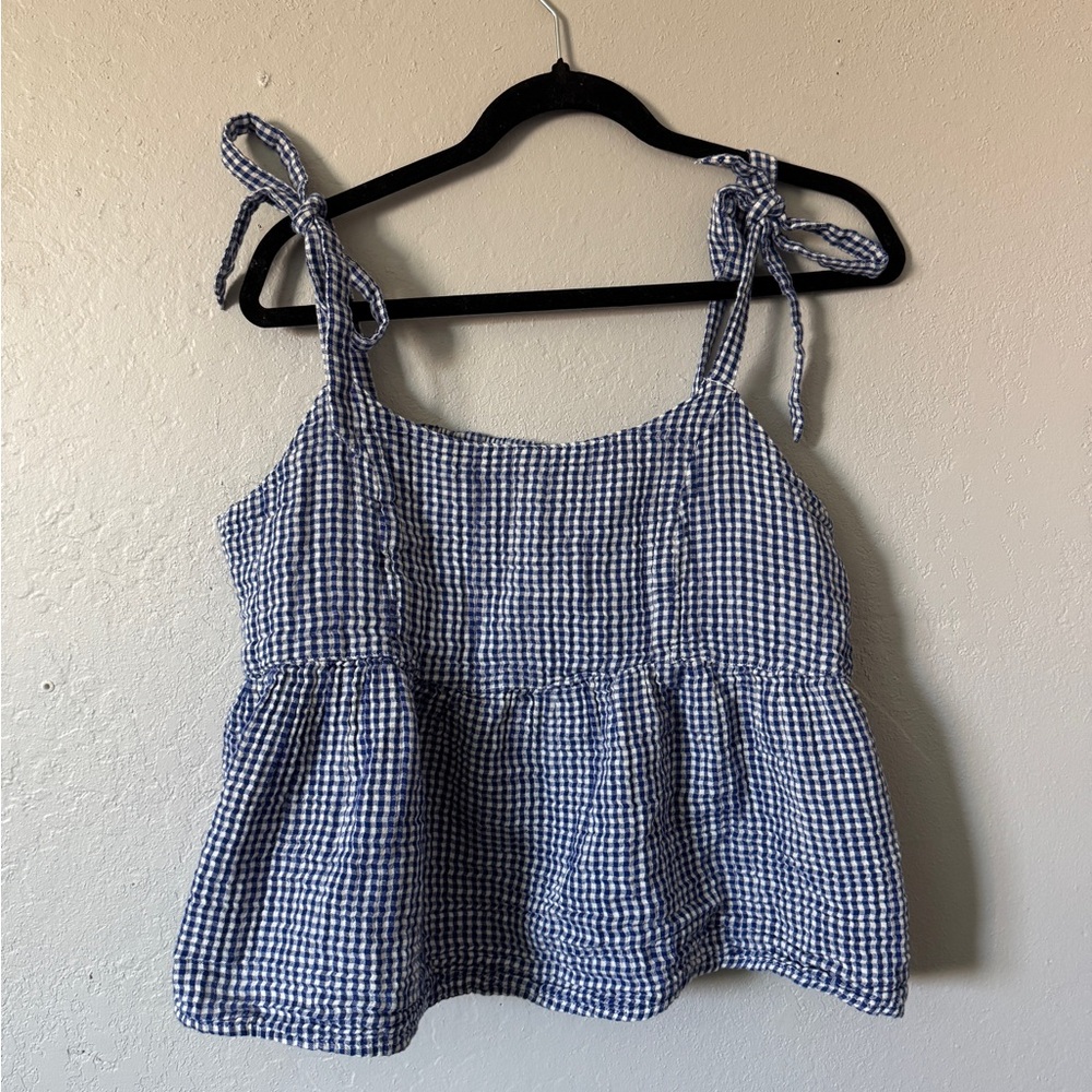 American Eagle Outfitters Blue Smocked Tie Front Tank Top